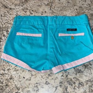 Southern Marsh Aqua Shorts with Pink Accents